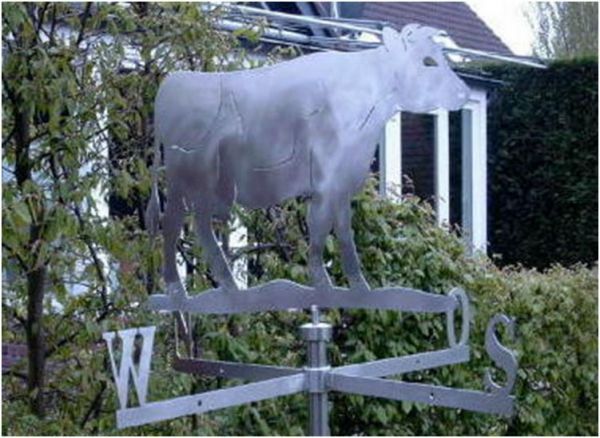 Mittelgroße Wetterfahne Kuh aus Edelstahl