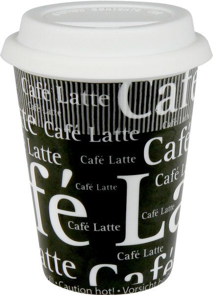 Coffee To Go Becher Cafe Latte Schrift auf Schwarz 380ml